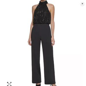 Eliza J Sequin Bodice Halter Neck Jumpsuit